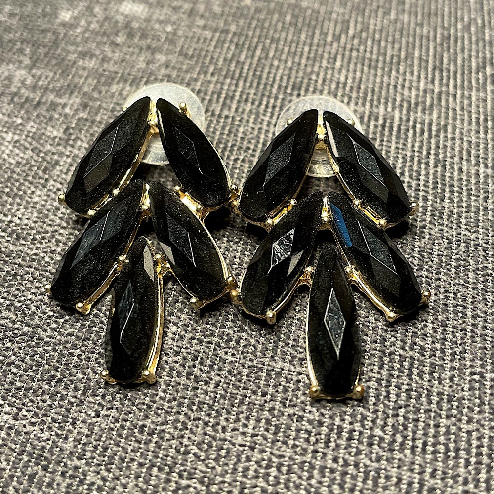 Modern Black Gem Statement Earrings